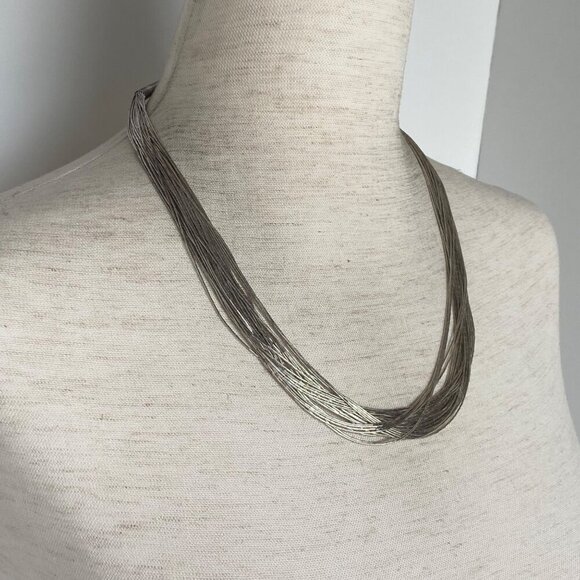 VTG Sterling Silver 925 Beaded Liquid Silver Multi Strand Layered Necklace 20.5" - Picture 4 of 16